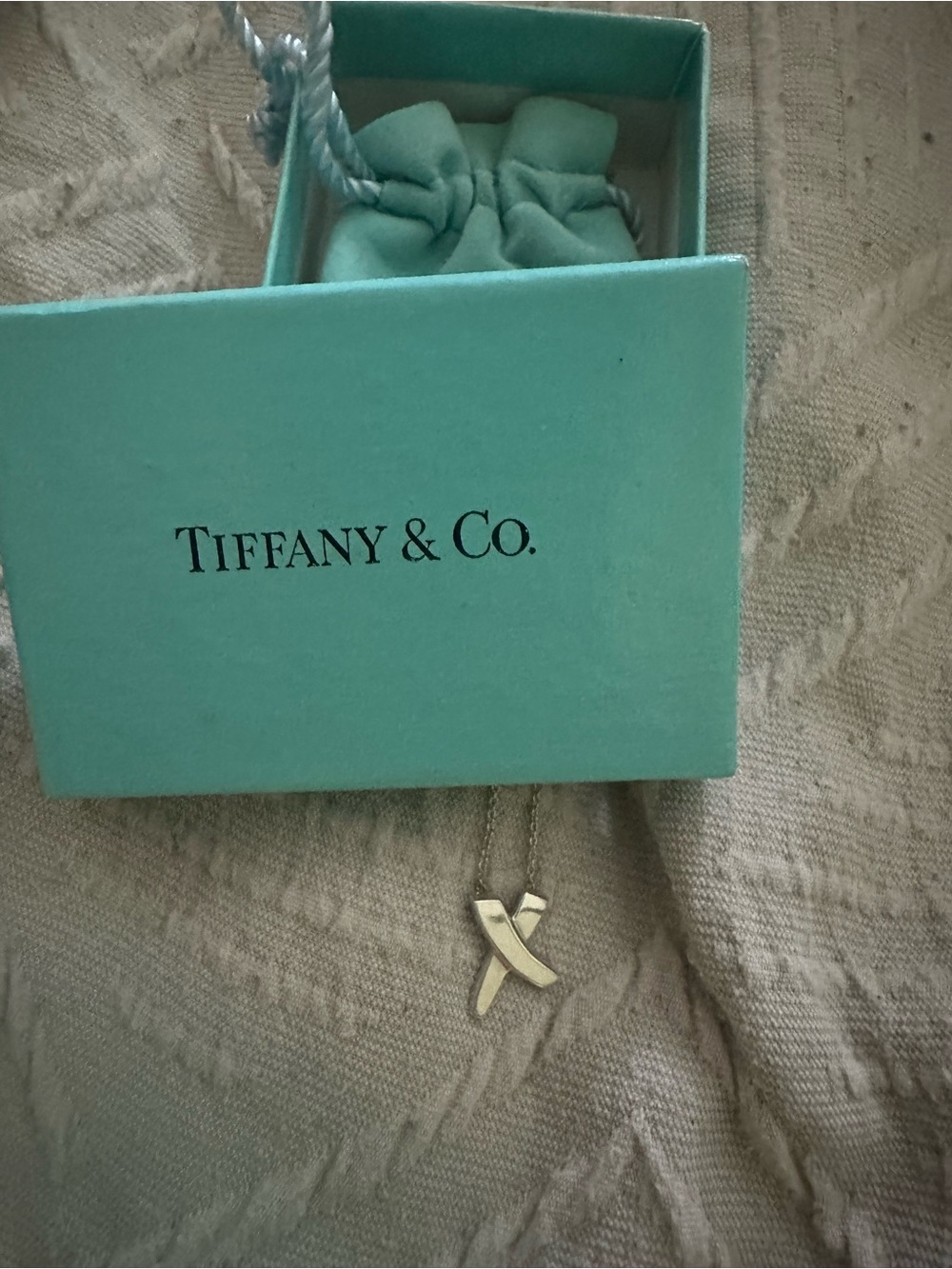 Tiffany & Co. Silver 'X' Pendant Necklace with Signature Blue Box